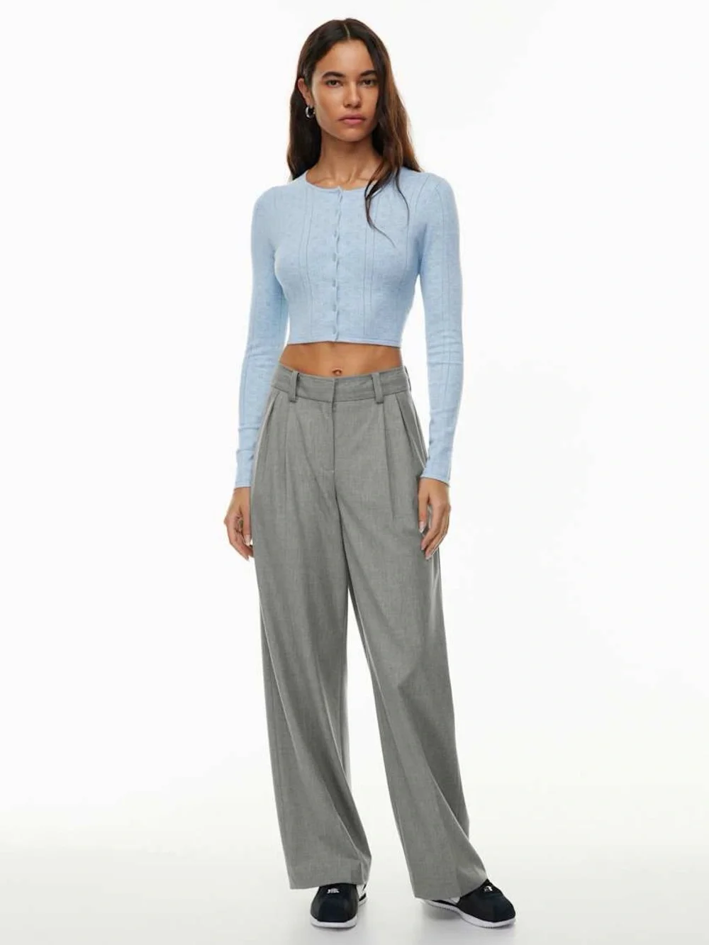 Sunday Best - Aritzia Light Blue Cropped Button-Front Knit Top - Women - Picture 5 of 5